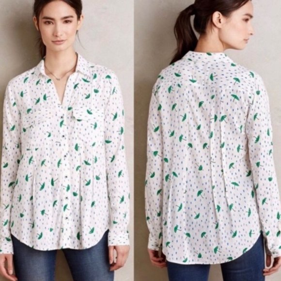 Anthropologie Tops - Anthropologie Umbrella Raindrop Button Down Top 2P